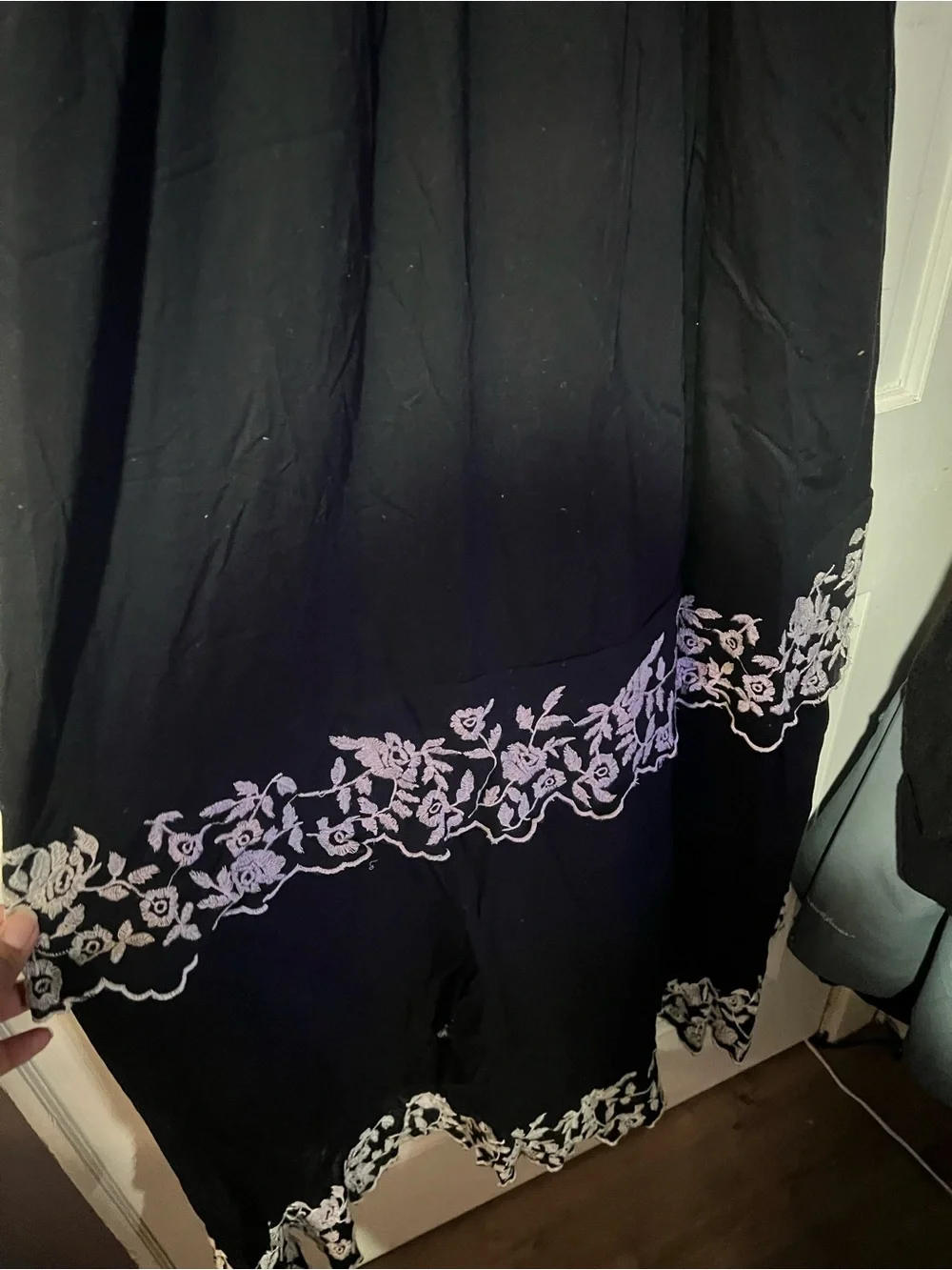 Abercrombie & Fitch Black Maxi Dress with White Floral Embroidery